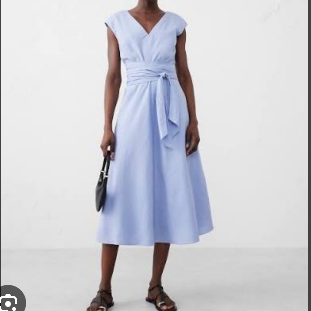Linen Blend Wrap Midi Dress